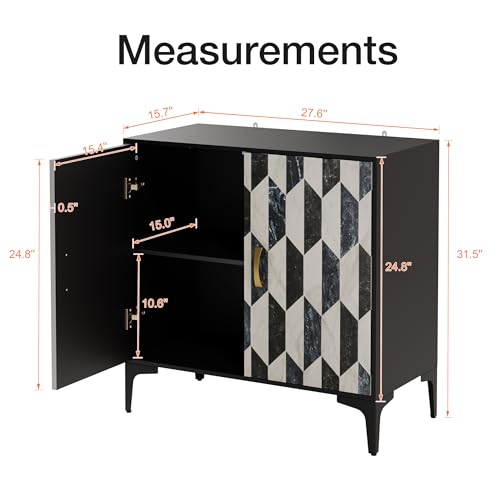 Black 2 Packs Sideboard with 4 Faux Marble Doors and Gold Handles, 27.6 X 15.75 X 31.5 Inches V781