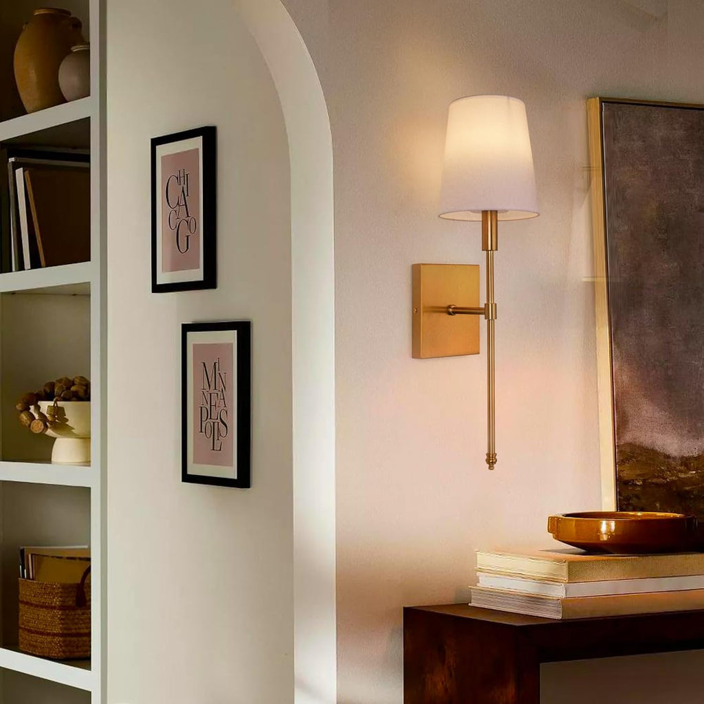 White Fabric Shade Set of 2 Battery Operated Wall Sconce Light with Remote Control Z375666