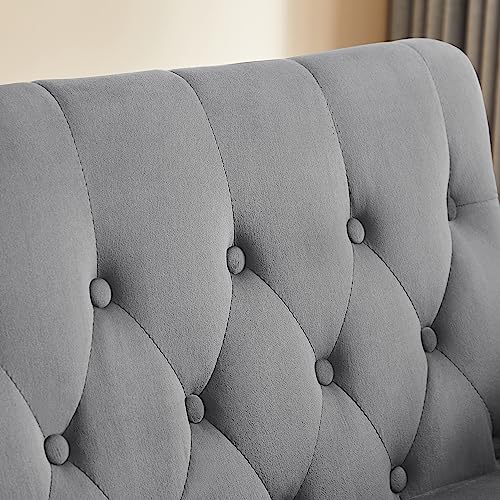 Gray Velvet Button Tufted Futon Sofabed F38630