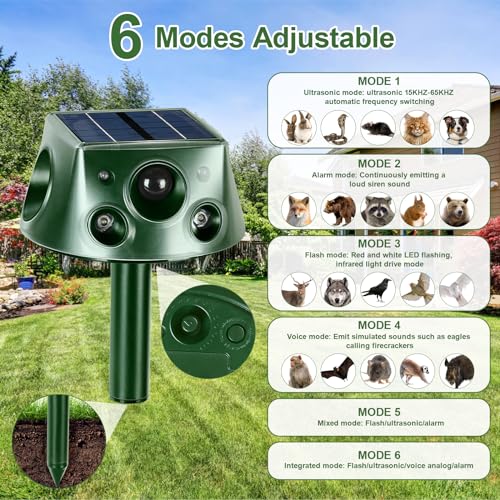 Solar Animal Repeller 360° Ultrasonic Outdoor with Motion Sensor & LED Flashing T441
