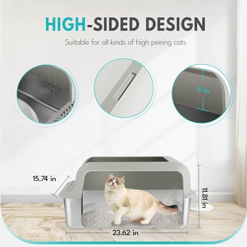 75L Extra Large Stainless Steel Cat Litter Box with Lid Grey V627019