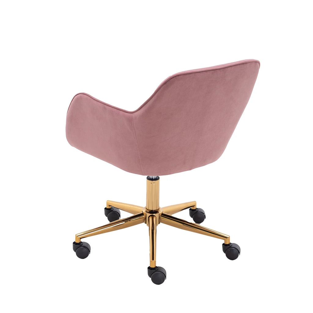 Pink Velvet Adjustable Height 360 Revolving Office Chair with Gold Metal Legs and Universal Wheels K9592