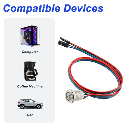 12mm Metal Button Cable PC Case LED Power Button ATX Supply On/Off Extension Cord with 1 to 2 splitters (Green) O981