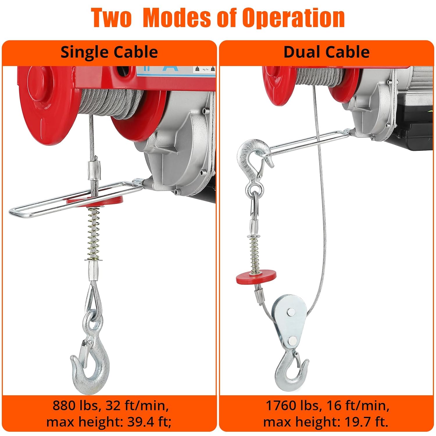 Electric Hoist 1760lbs 39FT Single Cable Lifting Height Steel Wire Winch W27186