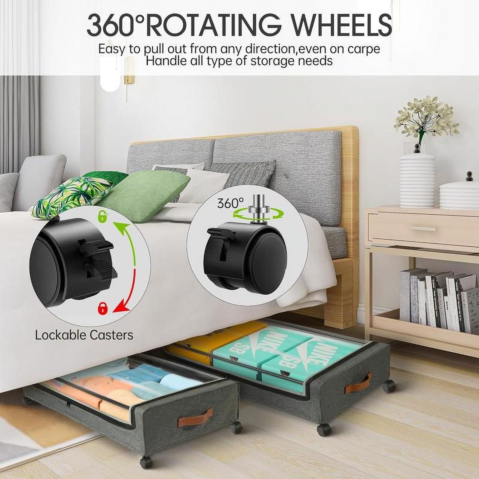 2-Pack Underbed Storage Boxes with Silent Wheels and Clear PVC Window Z3994