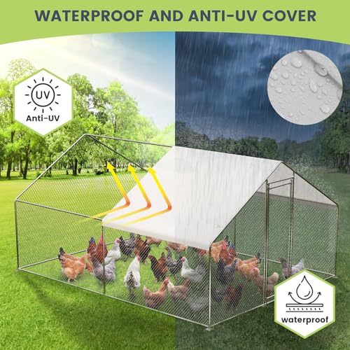 Large Metal Chicken Coop with Waterproof Cover (9.8x13.1x6.6FT) M320497