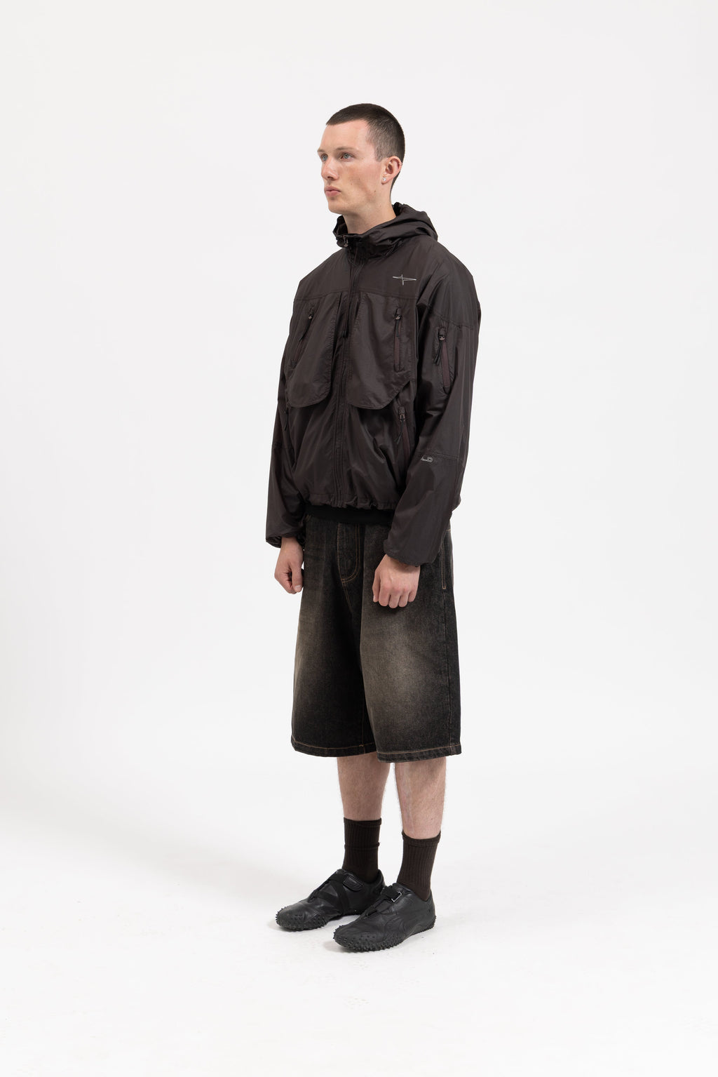 BAGGY DENIM SHORTS - SMOKED EARTH