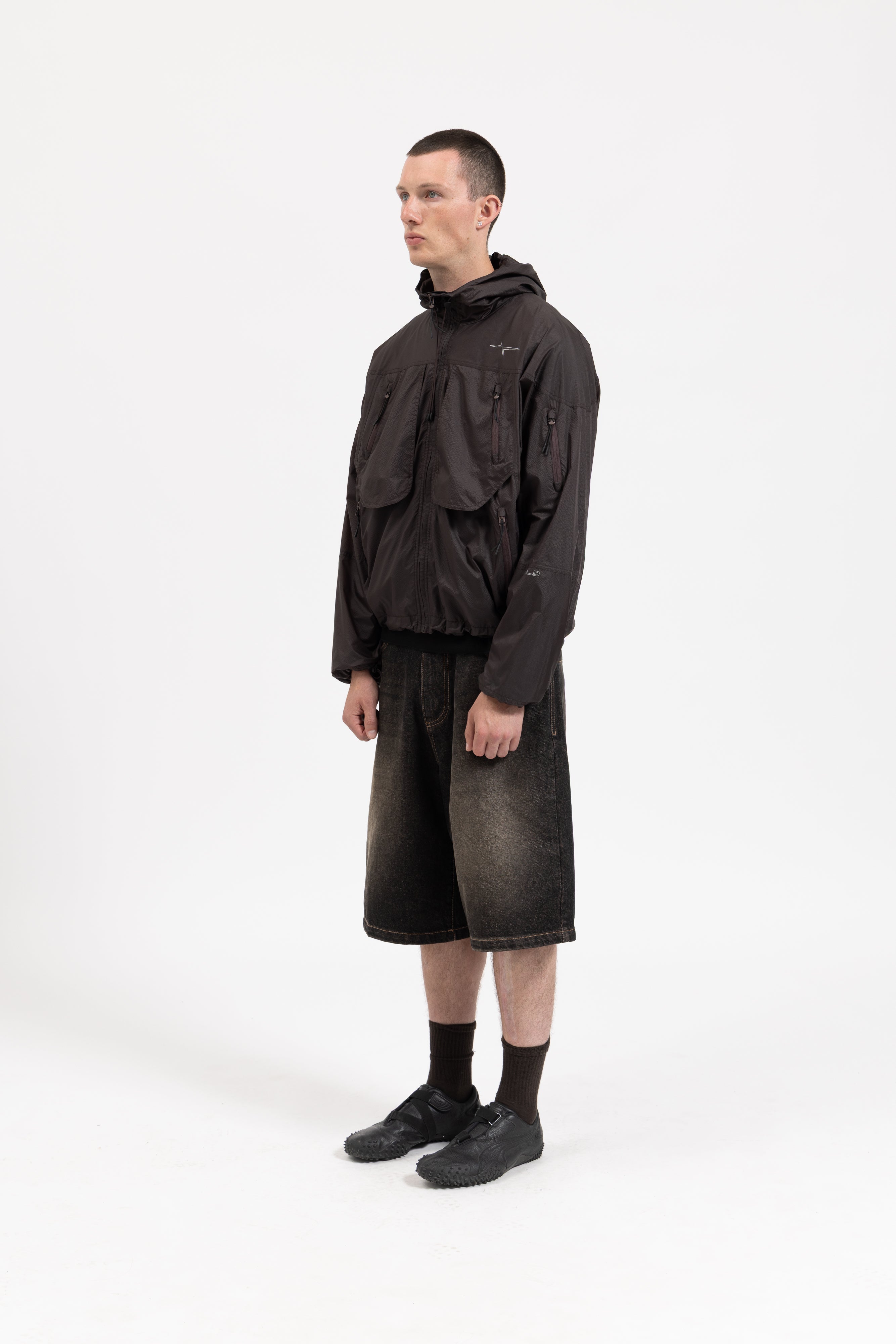 BAGGY DENIM SHORTS - SMOKED EARTH