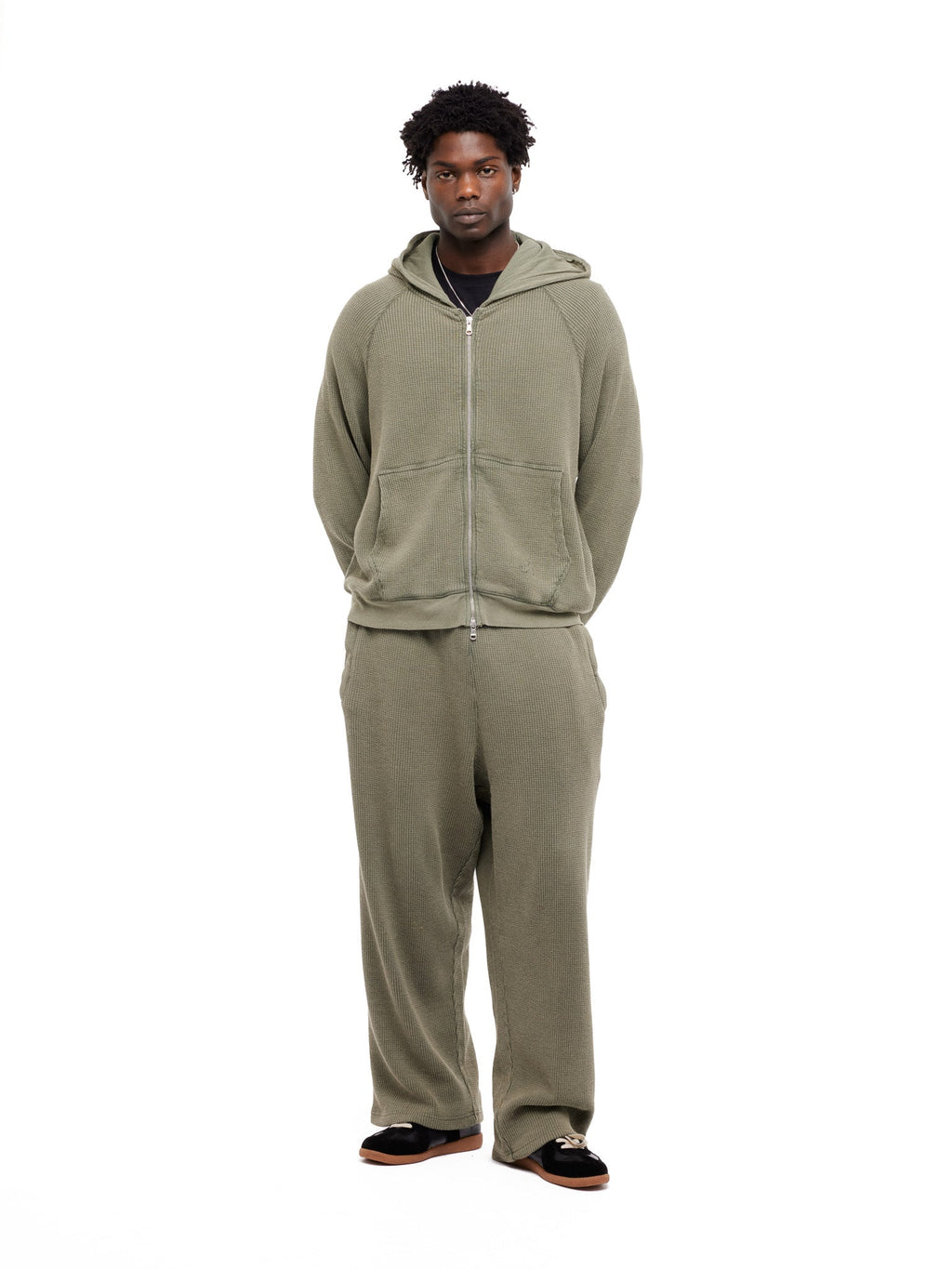 GA WAFFLE UNCUFFED JOGGER - DUST OLIVE