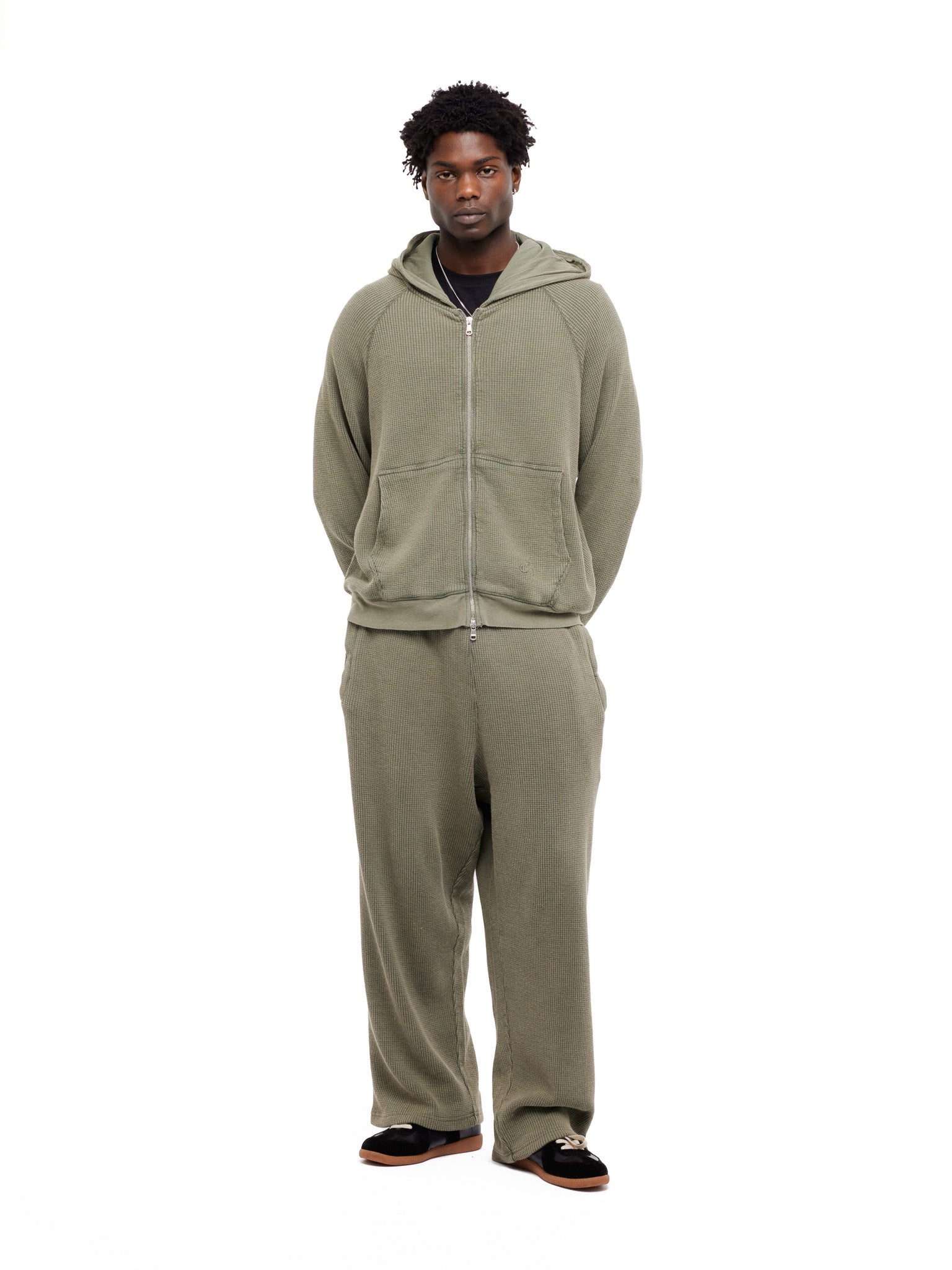 GA WAFFLE UNCUFFED JOGGER - DUST OLIVE