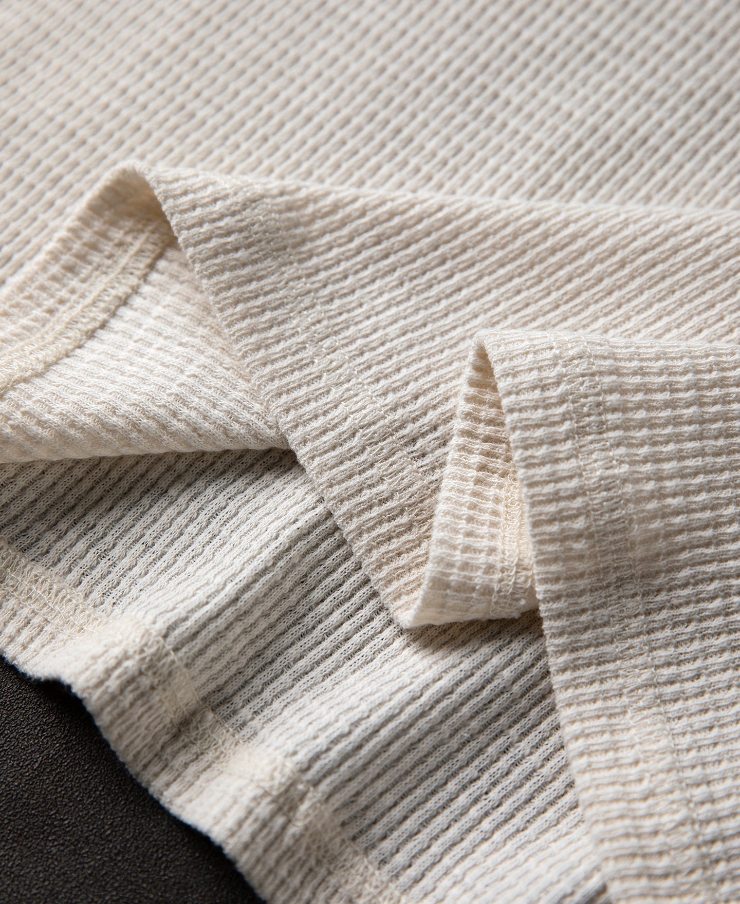Honeycomb Waffle Knit Henley Long Sleeve T-Shirt